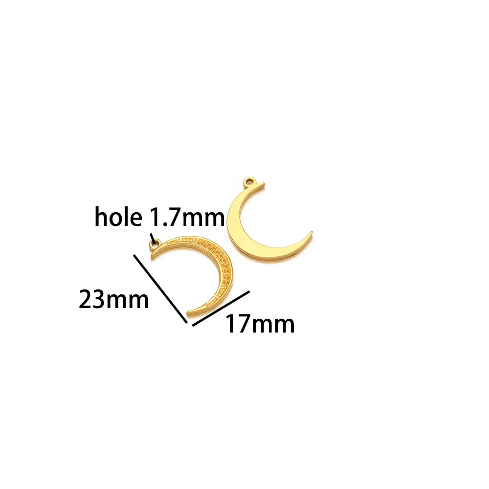 Wholesale Gold Plated Stainless Steel Moon Sun Leaf Cross Heart Charm Pendant for DIY Jewelry Necklace Making