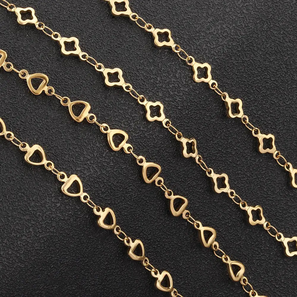 A1466 Non Tarnish Gold Stainless Steel Chain Clover Heart Chain Bulk Necklace Bracelet Jewelry Making Diy
