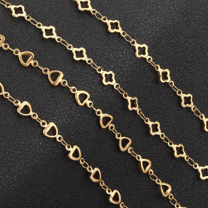A1466 Non Tarnish Gold Stainless Steel Chain Clover Heart Chain Bulk Necklace Bracelet Jewelry Making Diy