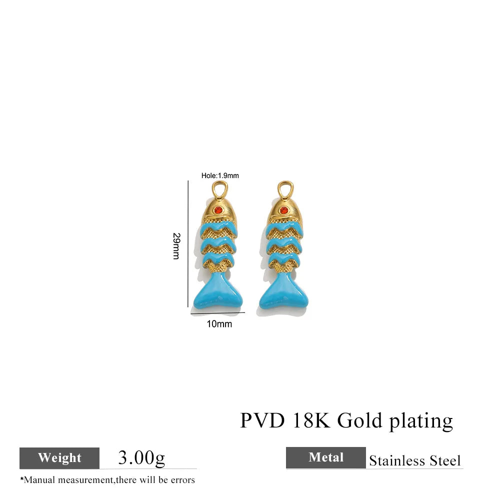 304 Stainless Steel Enamel Small Fish Pendants Multiple Styles Colorful Cartoon-shaped Charms DIY Necklaces