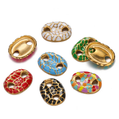 No Tarnish Stainless Steel Gold Plated Pig Nose Colorful Drop Enamel Double Hole Connection Charm Pendant for Necklace Making