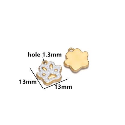 Cute  Pendant 18k Gold Plated Stainless Steel Enamel Paw Print Charm Pendant for DIY Necklace Jewelry Making