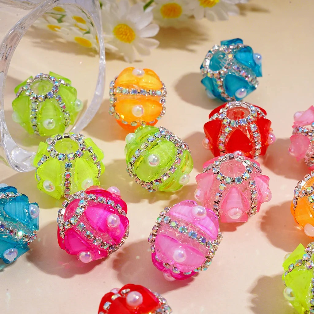 22mm Fluorescent Color Symmetrical Heart-shaped Bead Half-face Pearl Chain with Transparent Handcrafted Beads for Ballpoint Pens