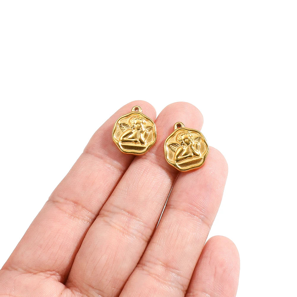 Fashion Stainless Steel 18k Gold Plated 14*16mm Angel Charm Pendants for Jewelry Necklace Making