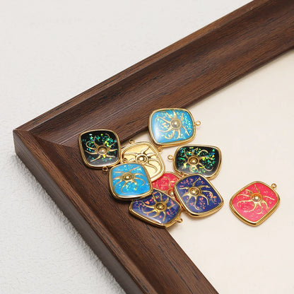 18k Gold Plated Stainless Steel square Charm Enamel Octopus Pendant for DIY Necklace Jewelry Making Accessories
