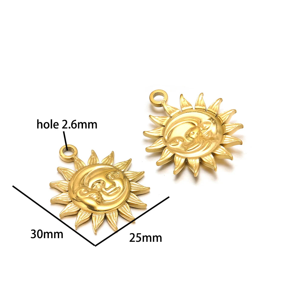 Vintage  DIY Charm 18k Gold Plated Stainless Steel Sun Starfish Flower Charm Pendant for Handmade Necklace Jewelry Making