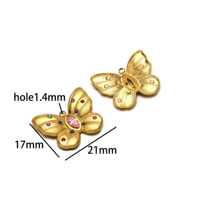 Popular Fashion 18k Gold Plated Stainless Steel Drip-oil Butterfly Flower Heart Charm Pendant for Women Jewelry Making