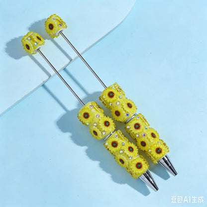 Sunflower Rhinestone Pearl Beadable Clay Pens 3D Flower Diamond Embedded Colorful High Value DIY Ballpoint Pen