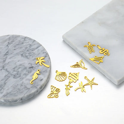 Ocean Series Stainless Steel 18k Gold Plated Starfish Sea Turtle Sea Horse Coconut Tree Charm Pendant for Jewelry Making