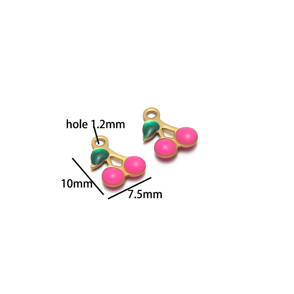 Enamel Fruit Charm 18k Gold Plated Stainless Steel Cherry Charm Pendant for Diy Women Necklace Jewelry Making