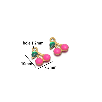 Enamel Fruit Charm 18k Gold Plated Stainless Steel Cherry Charm Pendant for Diy Women Necklace Jewelry Making