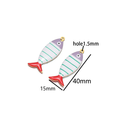 Fashion 18k Gold Plated Stainless Steel Enamel Striated Fish Charm Pendant for DIY Necklace Jewelry Making Accessories