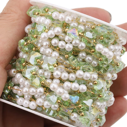 B3345 18k Gold butterfly Bulk Chain Colored Crystal Beads Chain Ins Stainless Steel Chain for Diy