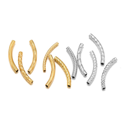 Gold Plated Stainless Steel Multi Patterns Embossed Curved Tube Bend Charm Pendant for DIY Jewelry Making Accessories