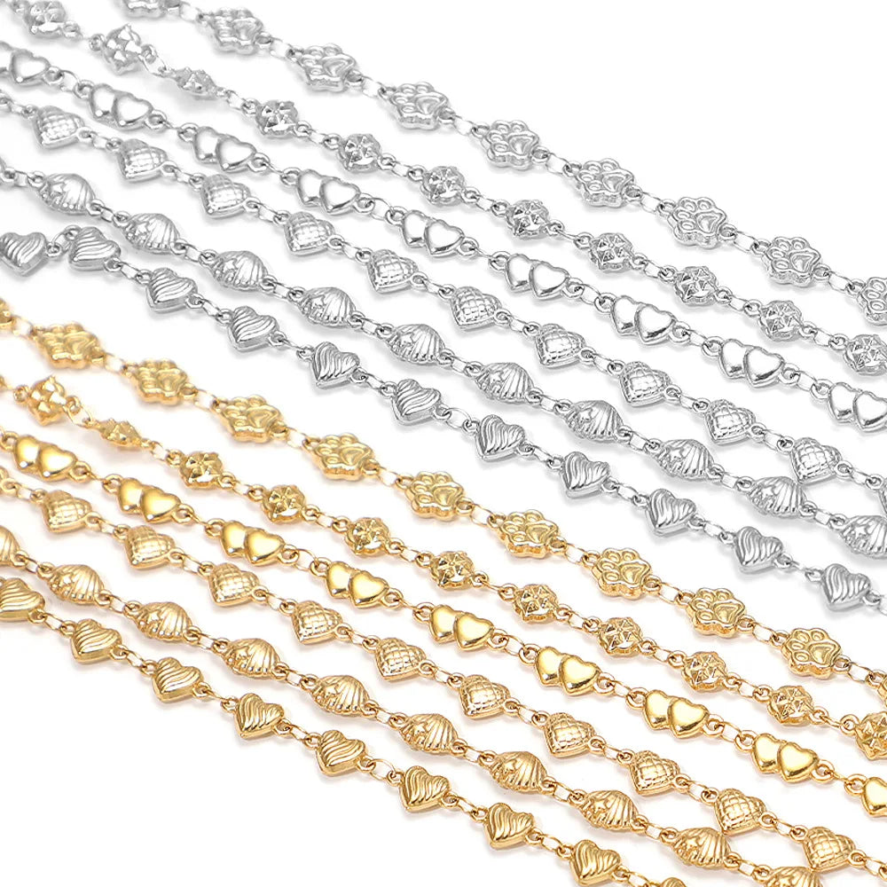 D864 Waterproof Stainless Steel Chain Heart cat Paw Shape Bulk Link Roll Chain for Necklace Bracelet Diy