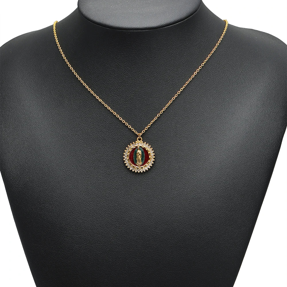 Retro Stainless Steel 18k Gold Plated Enamel Oval Jesus Zircon Charms Pendant for Diy  Religious Jewelry Necklace Making