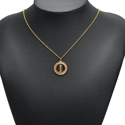Retro Stainless Steel 18k Gold Plated Enamel Oval Jesus Zircon Charms Pendant for Diy  Religious Jewelry Necklace Making