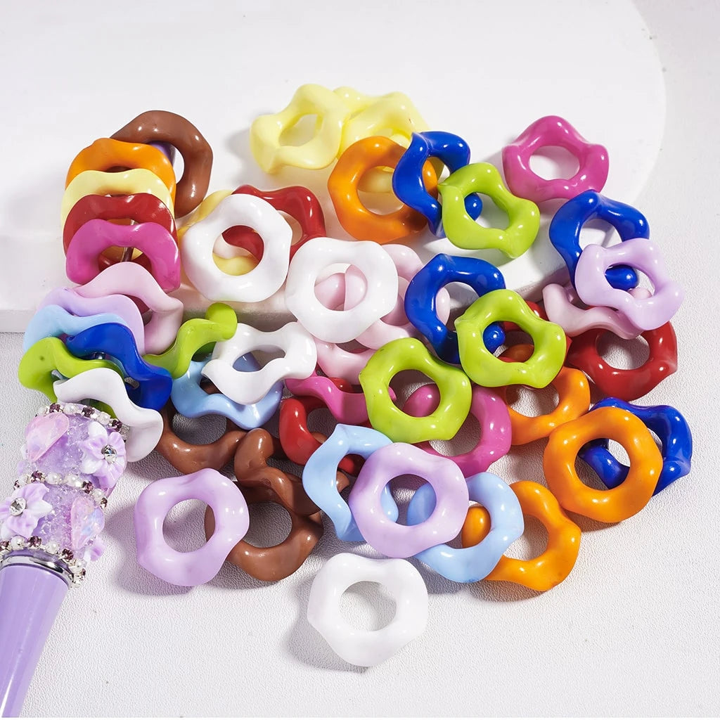 Solid Color Acrylic Beads with Wavy Shape Spacer for Pen Accessories Large Hole 20mm