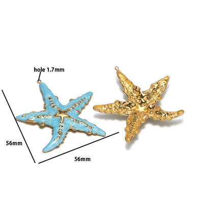 New Ocean Themed Stainless Steel 18k Gold Plated Enamel Shell Starfish Charm Pendant for Diy Jewelry Making Wholesale