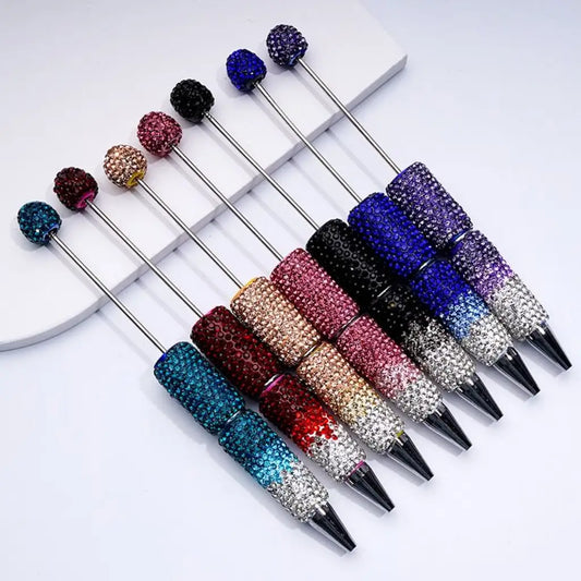 Luxury Full Rhinestone Gradient Diamond Crystal Ballpoint Pen DIY Handmade Multi Color Plastic Bead Pen Smooth Writing