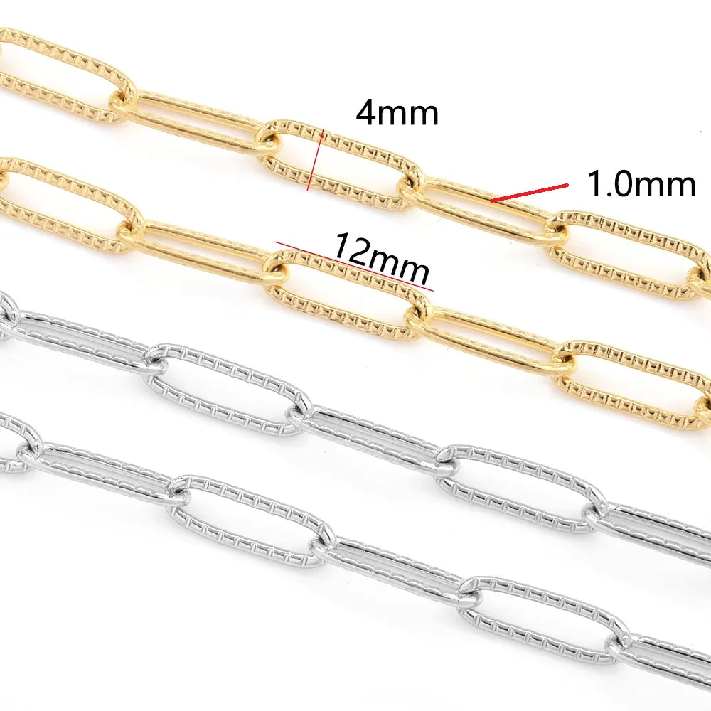 A1283 High Quality 18k Gold Plated Stainless Steel Chain 4mm Paper Clip Chain Bulk for Necklace Bracelet Jewelry Making