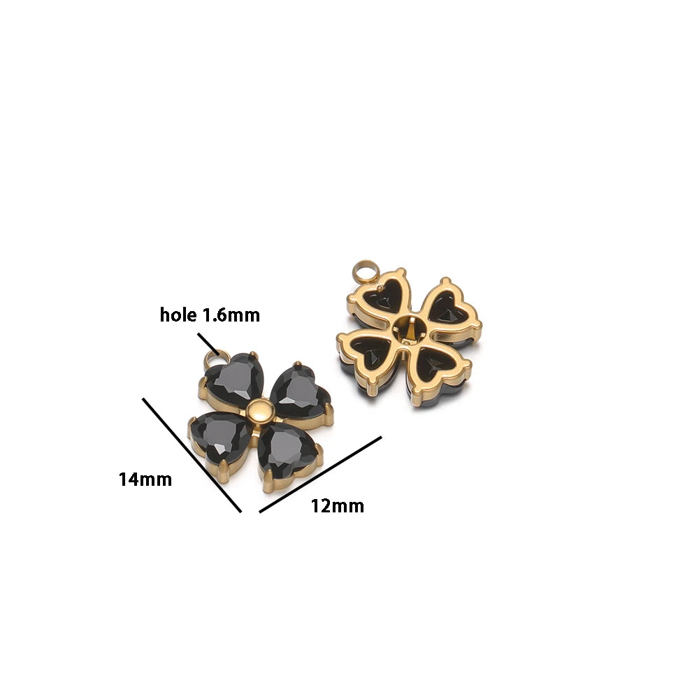 New Arrival Stainless Steel 18k Gold Plated Zircon Four Leaf Clover Flower Charm Pendant for Diy Jewelry Making Wholesale