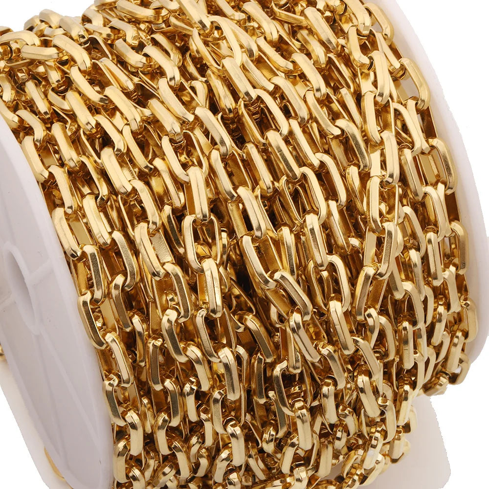 D055 Fashion PVD Gold Plated Necklace Bracelet Chain Stainless Steel Link Roll Chain Wholesale