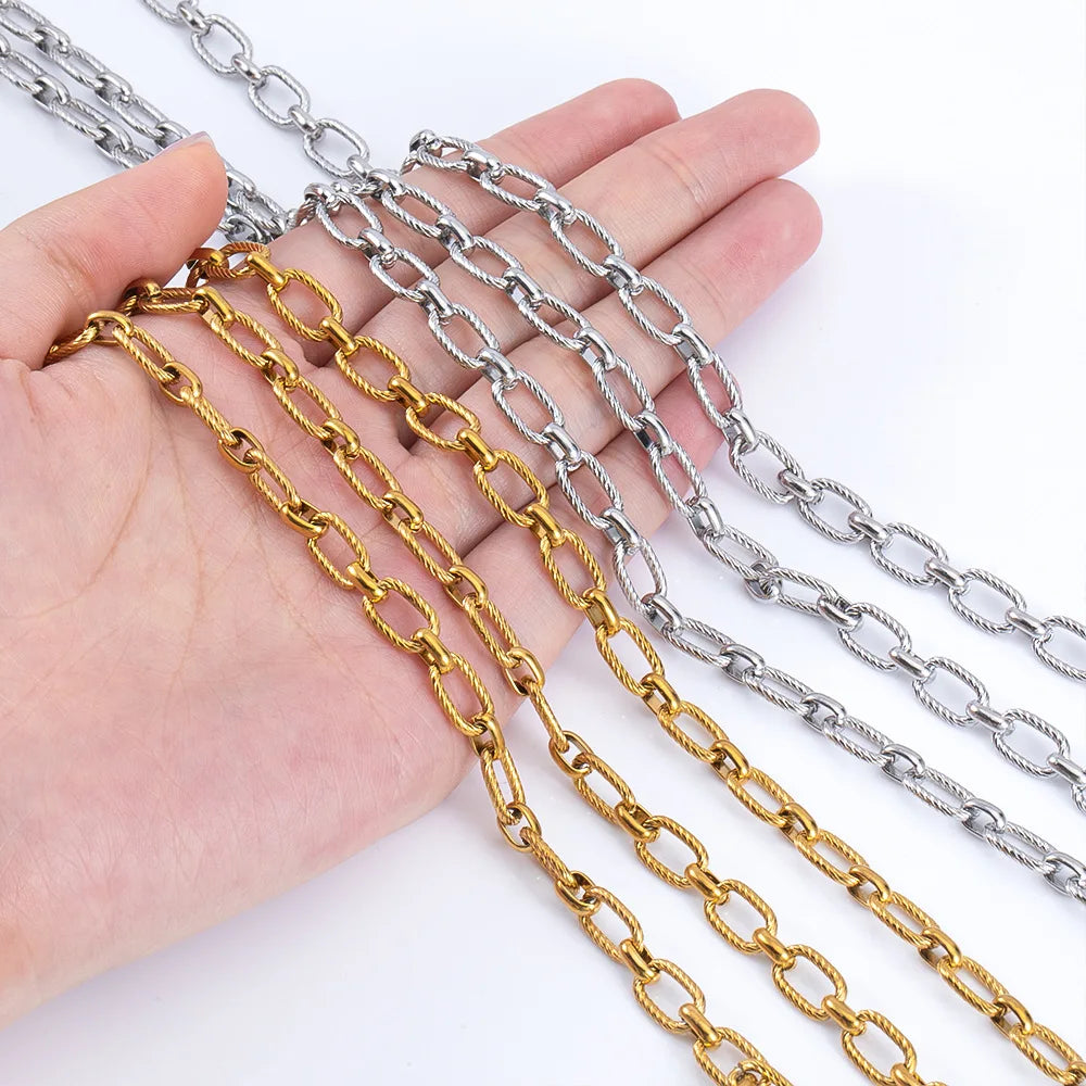 11x6.5mm Stainless Steel Rectangle Chain Quality E683 Waterproof 18k Gold Plated Necklace Wholesale Jewelry Findings Components