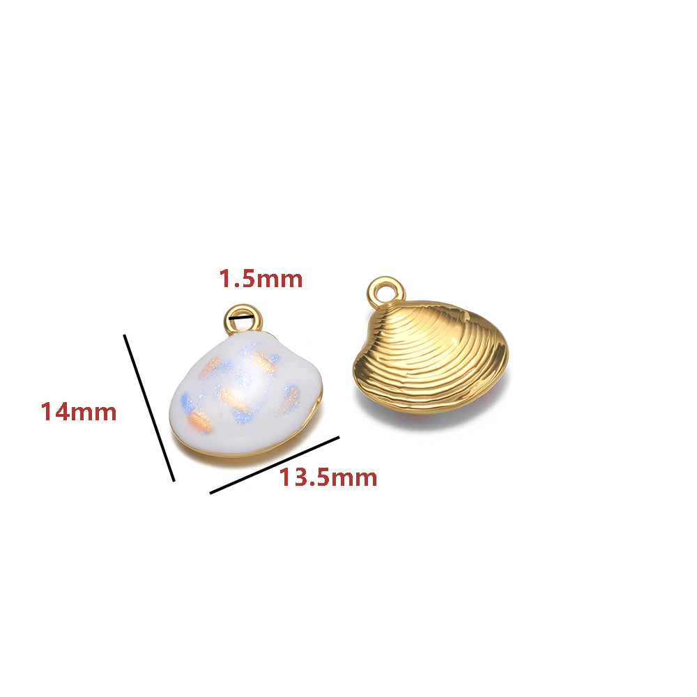 High Quality Jinrou 18K Gold Plated Stainless Steel Enamel Shell Shape Pendant for Necklace and Earrings Jewelry Making
