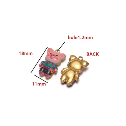 Gold Plated Pig Charm, Single-sided Color Enamel Pendant  Cute Animal DIY Jewelry Making Supplies for Necklace/Bracelet