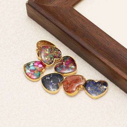 18k Gold Plated Stainless Steel Heart Transparent Mirror Painting Oil Droplets Charms Pendant for Jewelry Necklace Making