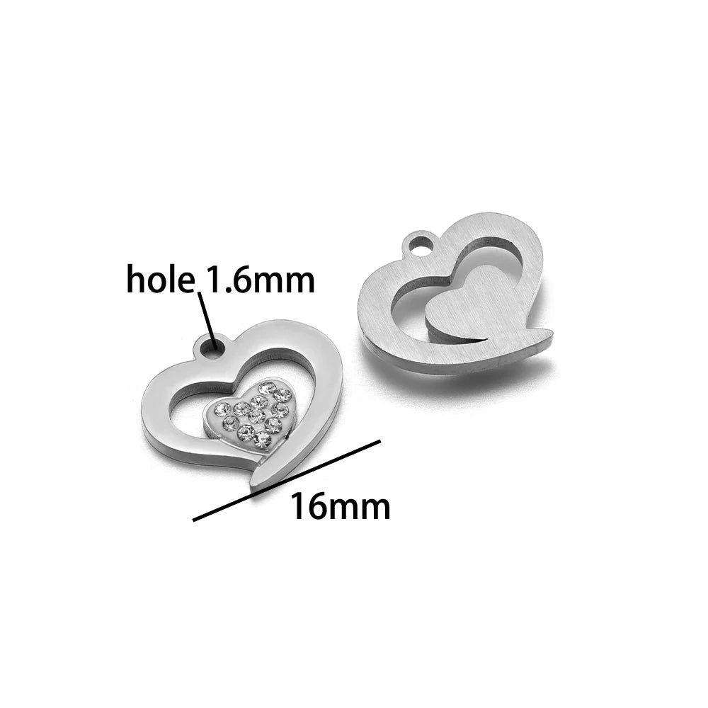 Handmade DIY Pendant 18k Gold Plated Stainless Steel Heart Star Zircon Charm Pendant for Women Jewelry Making Accessories