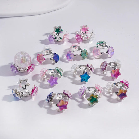 Alloy Glossy Star Bead Caps Random Mixed Transparent Color for 16MM Beads