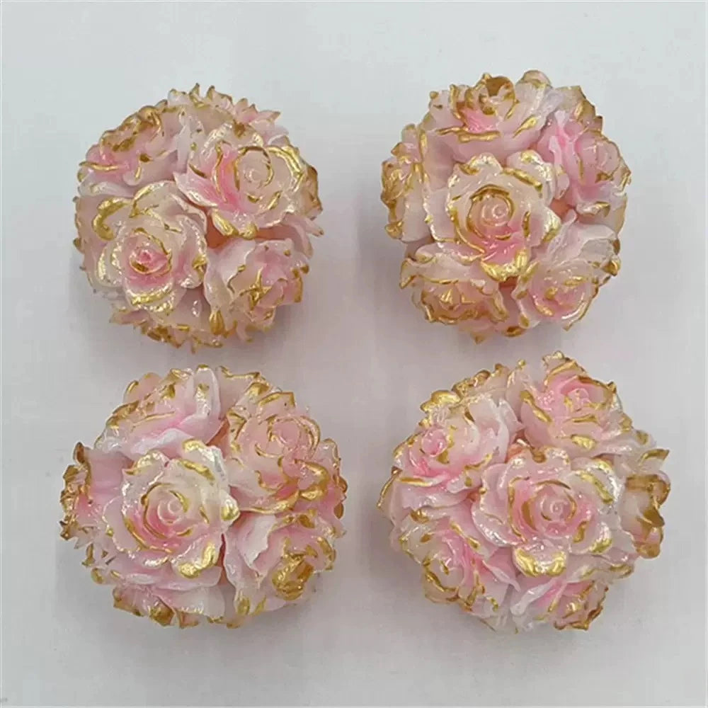 Luminous Gold Edged Rose Flower Clay Beads Glitter Fancy Beads for Beadable Pen and DIY Crafts