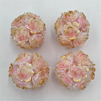 Luminous Gold Edged Rose Flower Clay Beads Glitter Fancy Beads for Beadable Pen and DIY Crafts