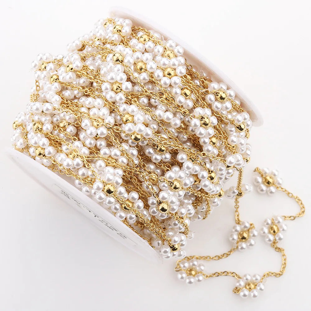 A712 Amazing 18k Gold Stainless Steel Chain,fresh Water Pearl Flower Chain for Necklace Bracelet Jewelry Accessory