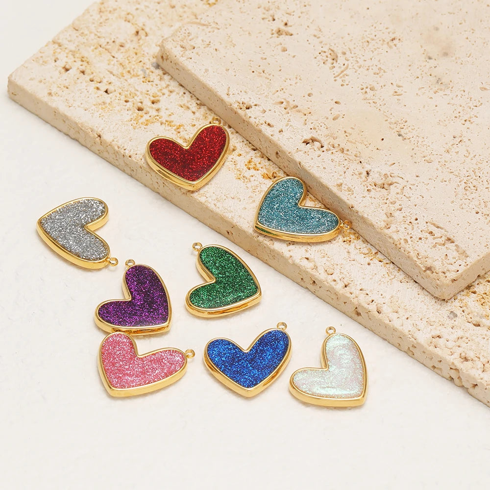 Fine Fashion 18k Gold Plated Stainless Steel Colorful Oil Drop Heart-Shaped Charm Pendant for DIY Necklace Jewelry Making