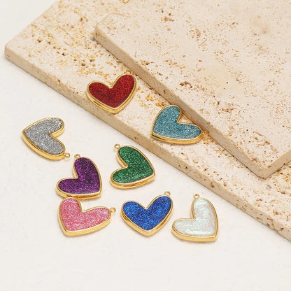 Fine Fashion 18k Gold Plated Stainless Steel Colorful Oil Drop Heart-Shaped Charm Pendant for DIY Necklace Jewelry Making