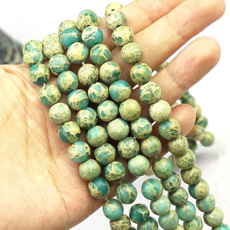 Genuine Round American Aqua Terra Jasper Loose Bead Strand, Irregular Round Stone Beads for Jewelry Making 6mm 8mm 10mm, 38cm