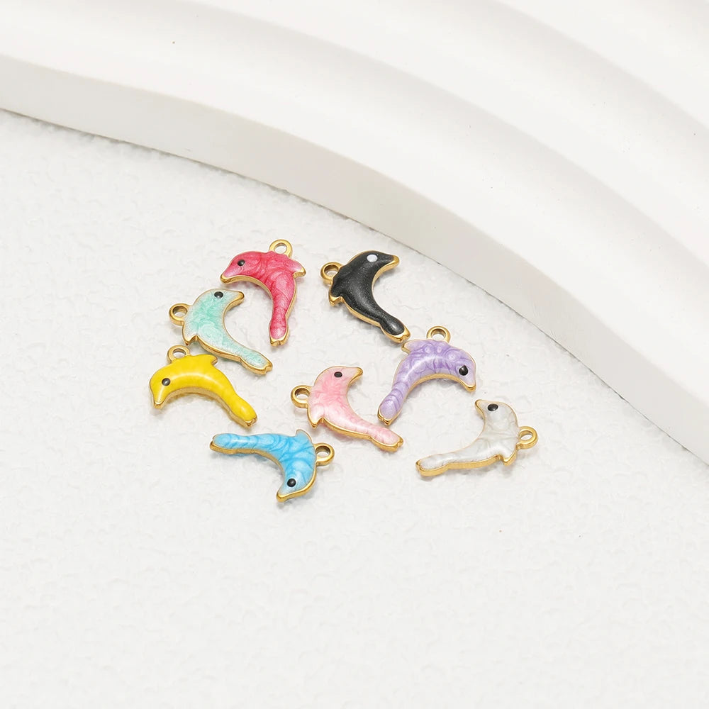 Fashion 18k Gold Plated Stainless Steel Enamel Sea Horse Charm Pendant for Handmade Necklace Jewelry Making