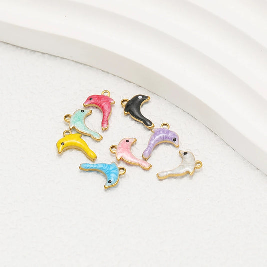 Fashion 18k Gold Plated Stainless Steel Enamel Sea Horse Charm Pendant for Handmade Necklace Jewelry Making