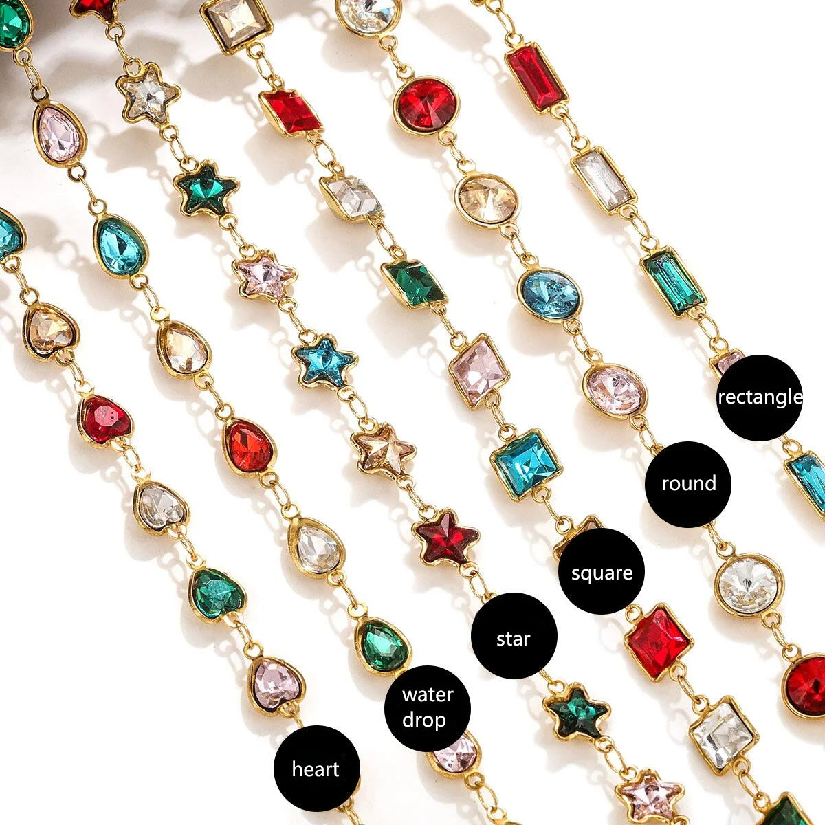 A2762 Fashion 18k Gold Stainless Steel Chain Star Heart Crystal Beads Beaded Rosary Chain for Necklace Bracelet Making