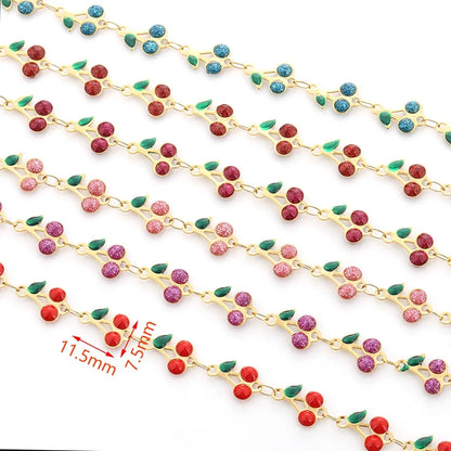 18k Gold Vacuum Plated Stainless Steel Chain Jewelry Making Colorful Enamel Cherry Fruit Beads Chain for Diy