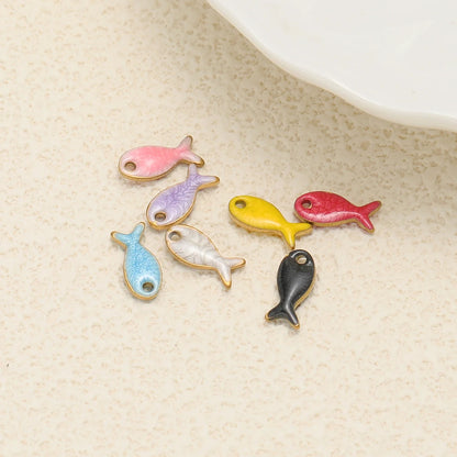 Colorful Enamel DIY  Charm 18k Gold Plated Stainless Steel Fish Charm Pendant for Handmade Necklace Jewelry Making