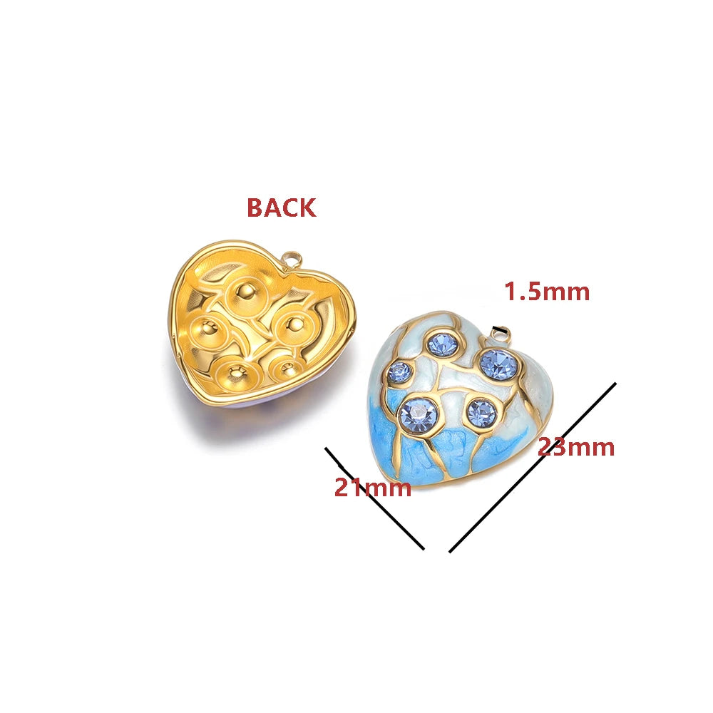 Wholesale Gold Tone Heart Charms with Rhinestones Enamel Pendants for DIY Jewelry Making Vintage Love Necklace Supplies