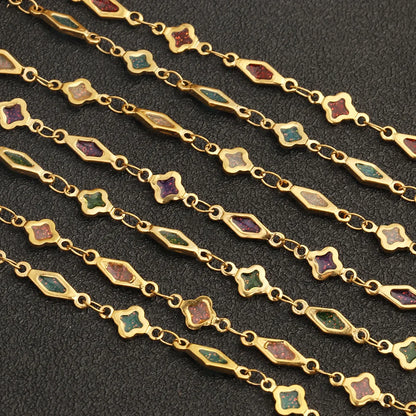 D842 Fashion Clover Flower Stainless Steel Chain Enamel Bulk Roll Necklace Bracelet Making Chain Jewelry Findings