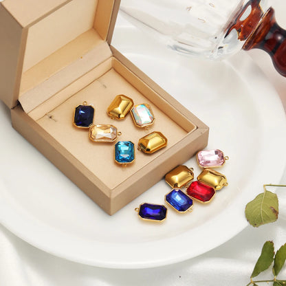 Zircon Pendants Stainless Steel Gold Plated Square Crystal Stone Charm Pendant for DIY Jewelry Necklace Making