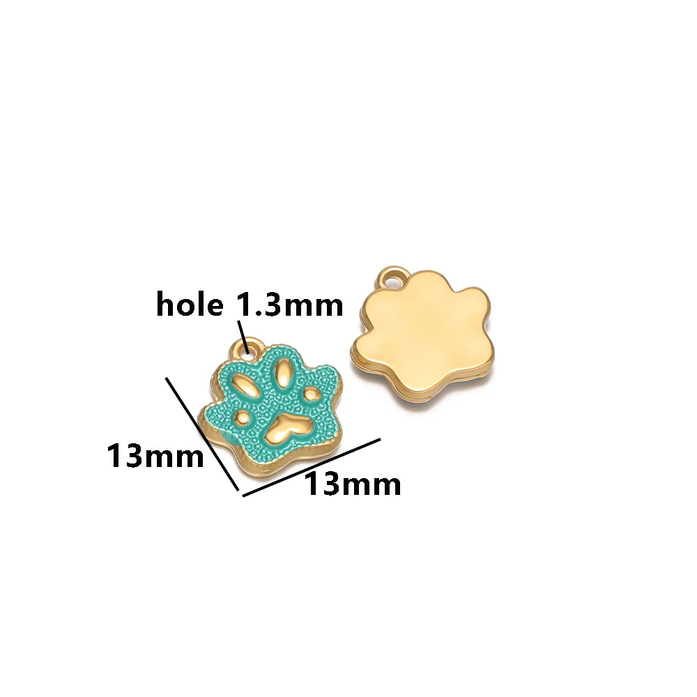Cute  Pendant 18k Gold Plated Stainless Steel Enamel Paw Print Charm Pendant for DIY Necklace Jewelry Making