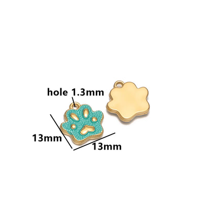 Cute  Pendant 18k Gold Plated Stainless Steel Enamel Paw Print Charm Pendant for DIY Necklace Jewelry Making