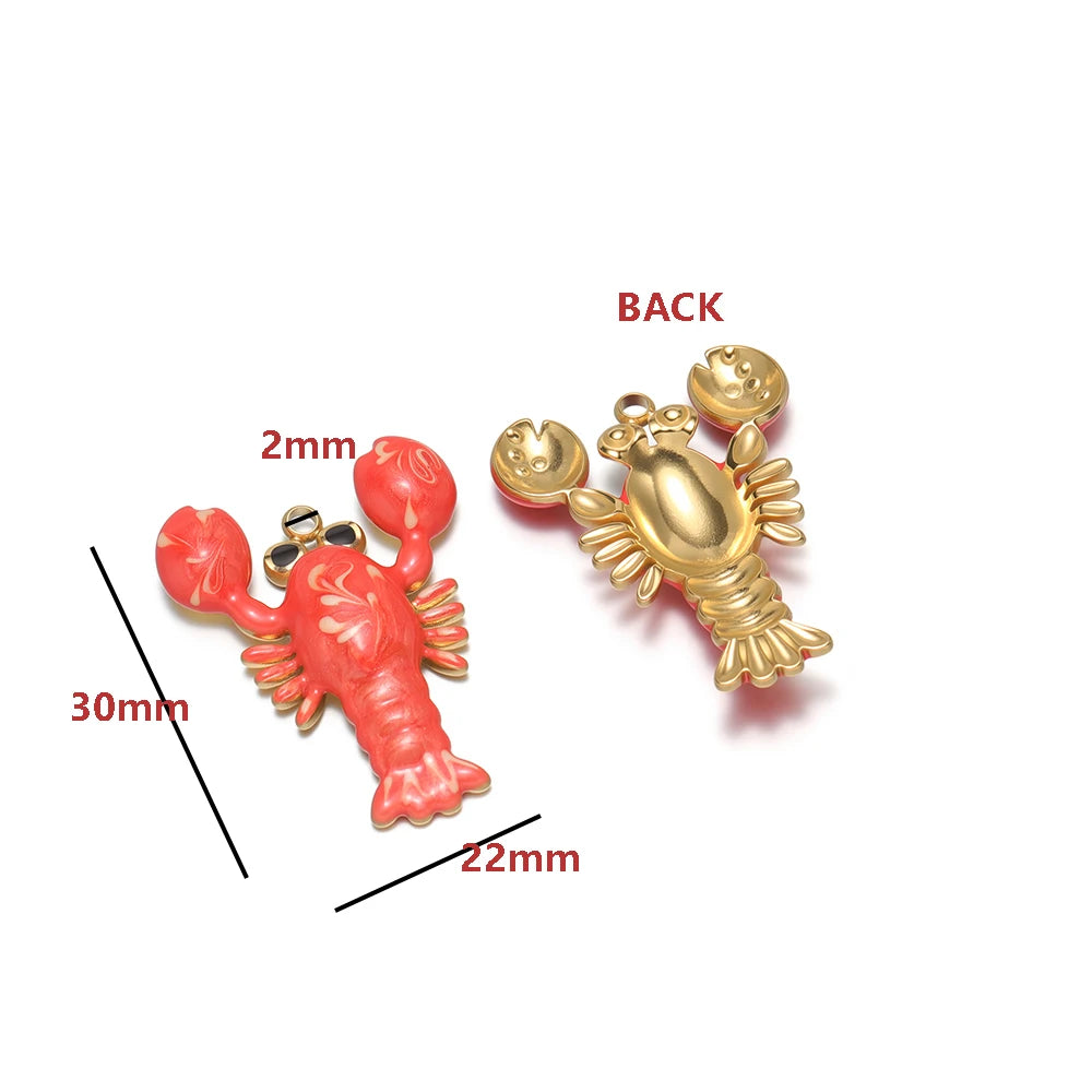 High Quality Jinrou 18K Gold Plated Stainless Steel Enamel Lobster Shape Pendant Findings for Necklace Earrings Jewelry Making